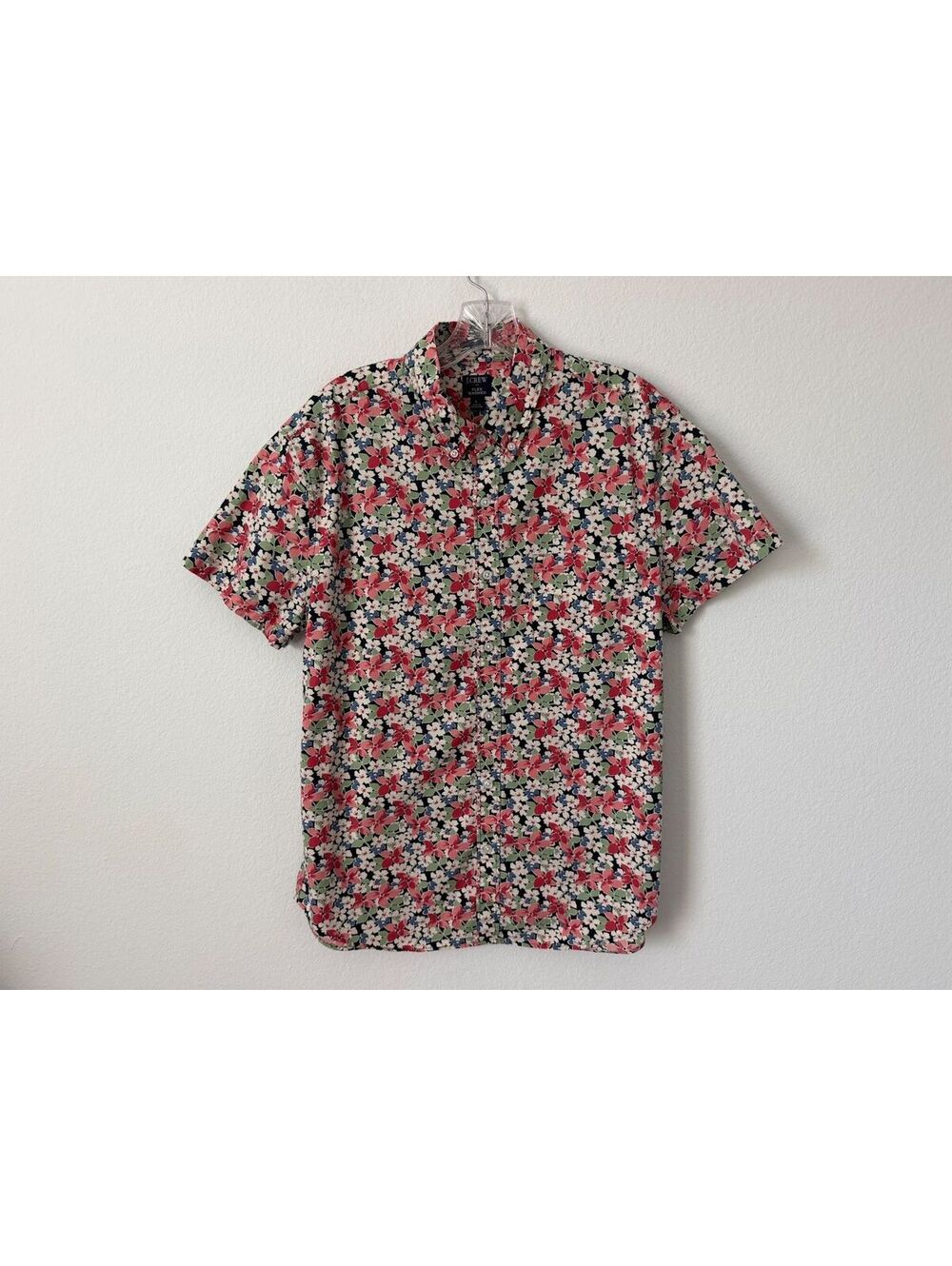J. Crew Short Sleeve Button Up Floral Print Cotton Blend Shirt Men's Size L